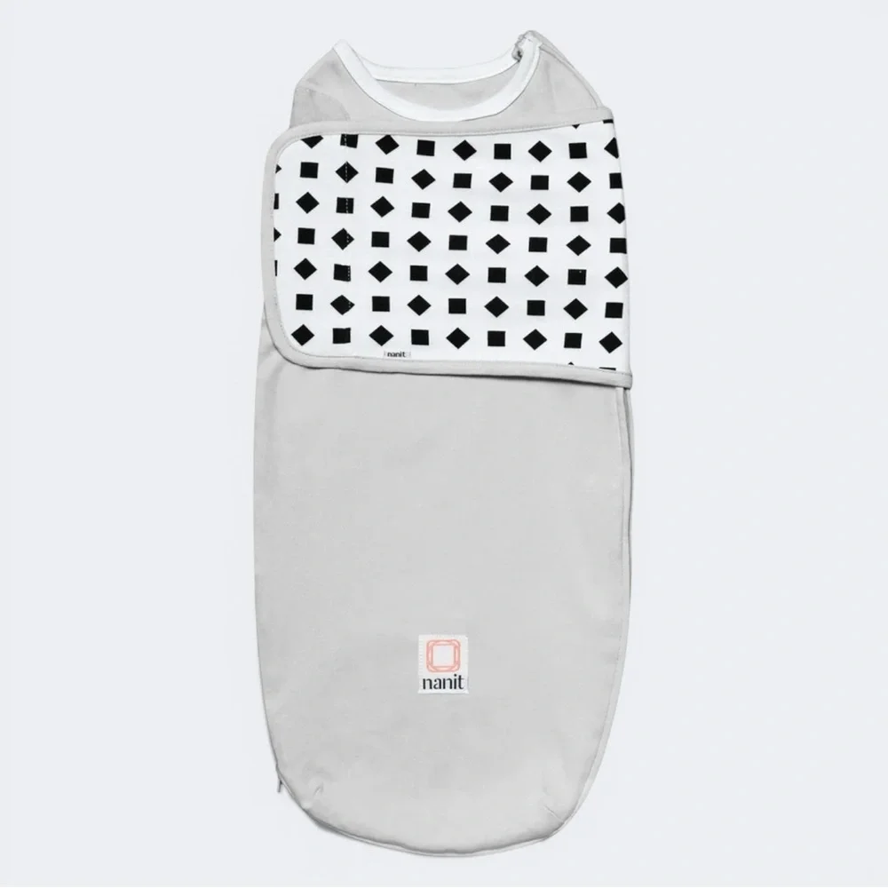 Nanit Grey Baby Sleep Sack with Black Patterned Swaddle